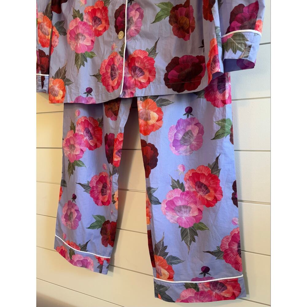 THE CAT’S PAJAMAS Women’s Cotton Floral Pajama Set— White Piping Trim Size M - Picture 7 of 7